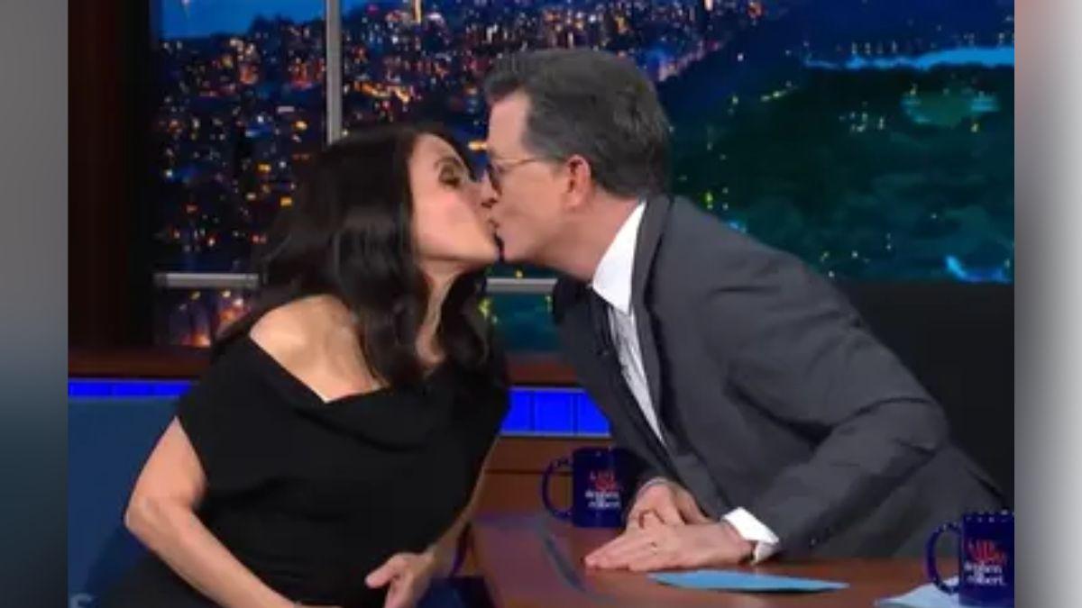 Image of Julia Louis-Dreyfus led Stephen Colbert to kiss her during the Tuesday, May 12, episode of 'The Late Show.'