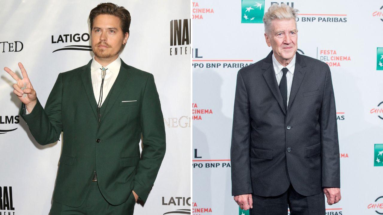 Split photo of Dylan Sprouse and David Lynch