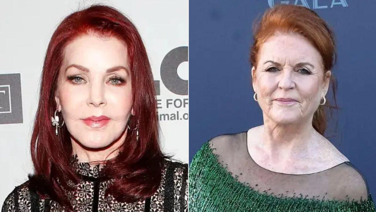 split photo of Priscilla Presley and Sarah Ferguson