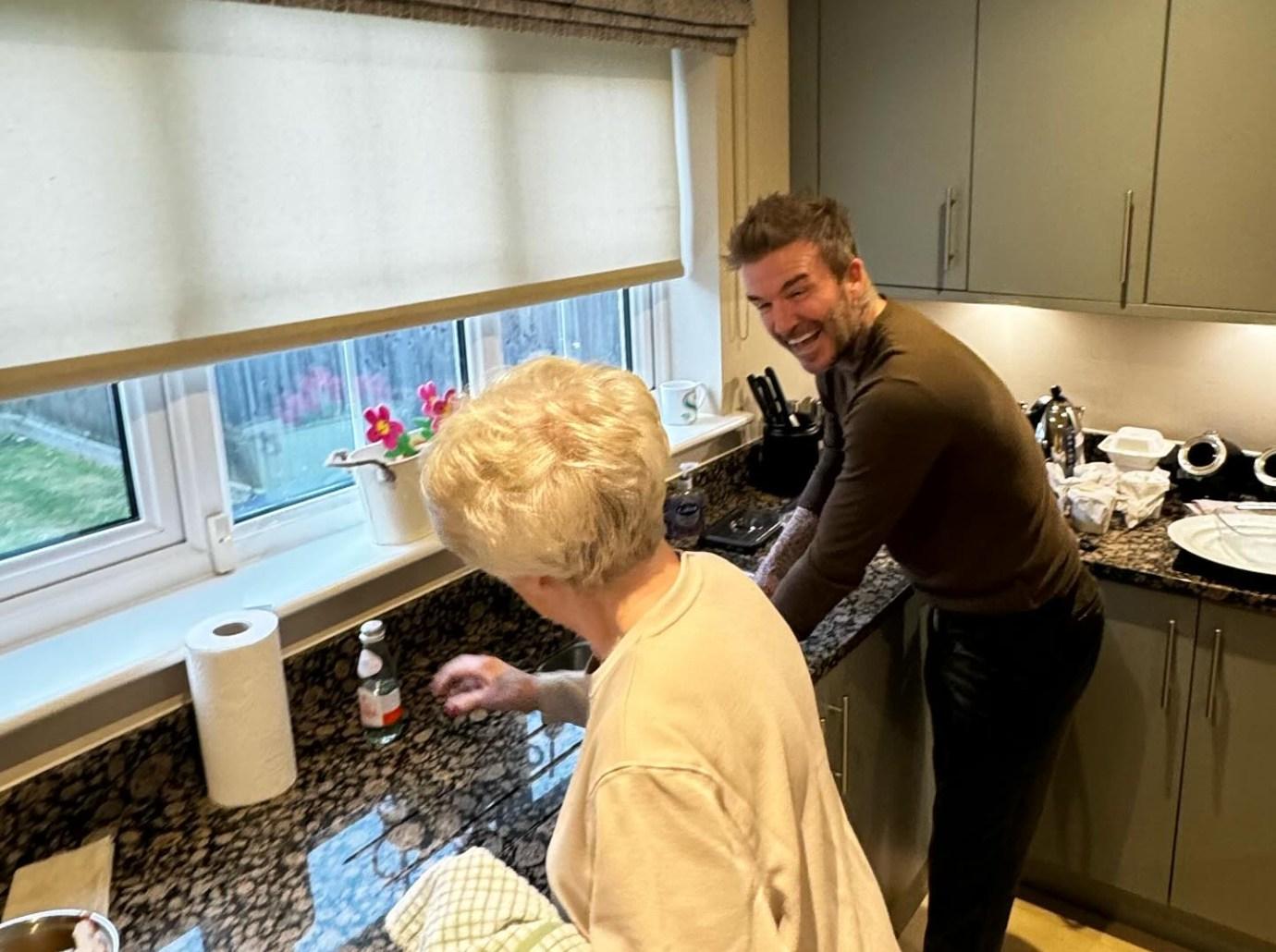 Quality Time! David Beckham Eats Lunch With His Mom and Helps Her Clean ...