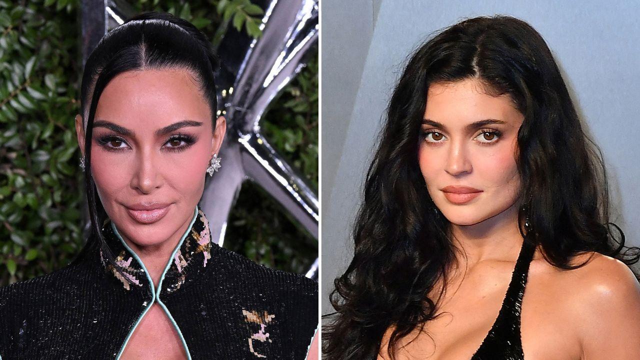 split image of Kim Kardashian and Kylie Jenner