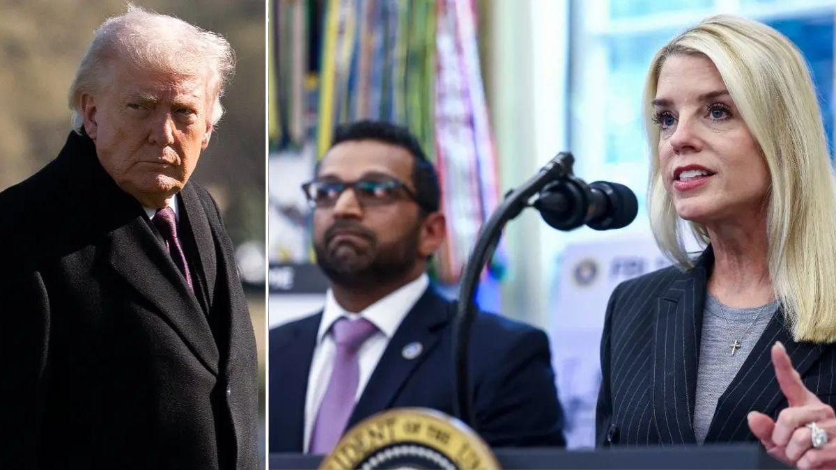 Composite photo of Donald Trump, Kash Patel and Pam Bondi