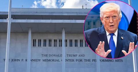 Split photo of Kennedy Center & Donald Trump