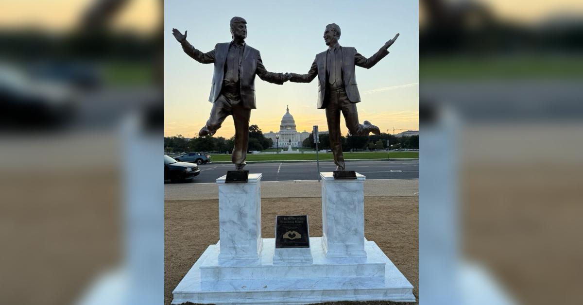 Image of a statue of Donald Trump and Jeffrey Epstein was placed in the National Mall for 'Friendship Month.'