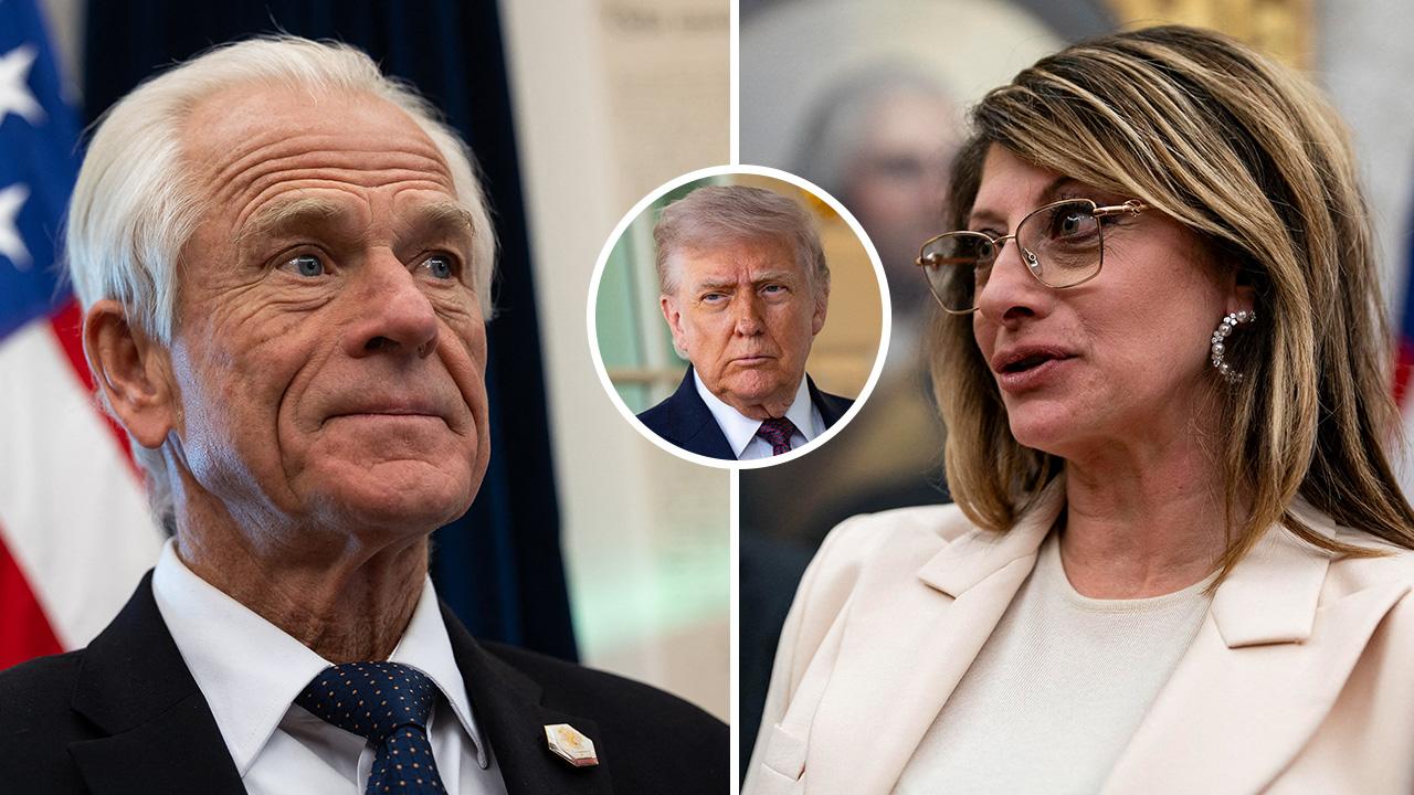 Composite photo of Peter Navarro, Maria Bartiromo and Donald Trump..