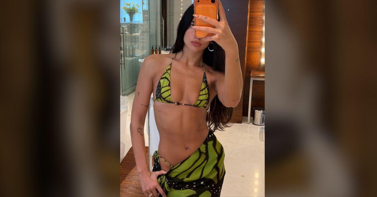 image of The British singer sported a bright bikini in her hot selfie.