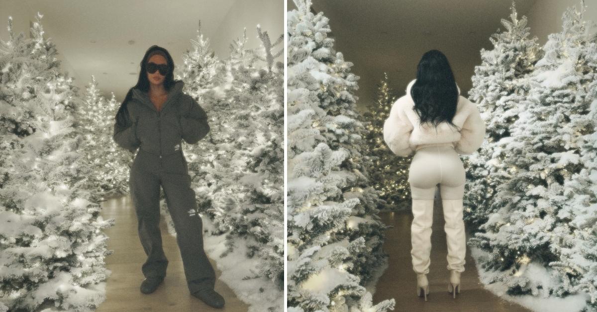 Photo of Kim Kardashian showed off her butt in a winter-themed photoshoot at her home.