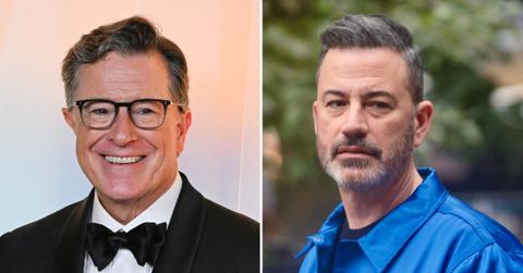 Photo of Stephen Colbert and Jimmy Kimmel.