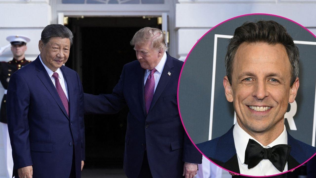 Composite photo of Xi Jinping, Donald Trump and Seth Meyers.