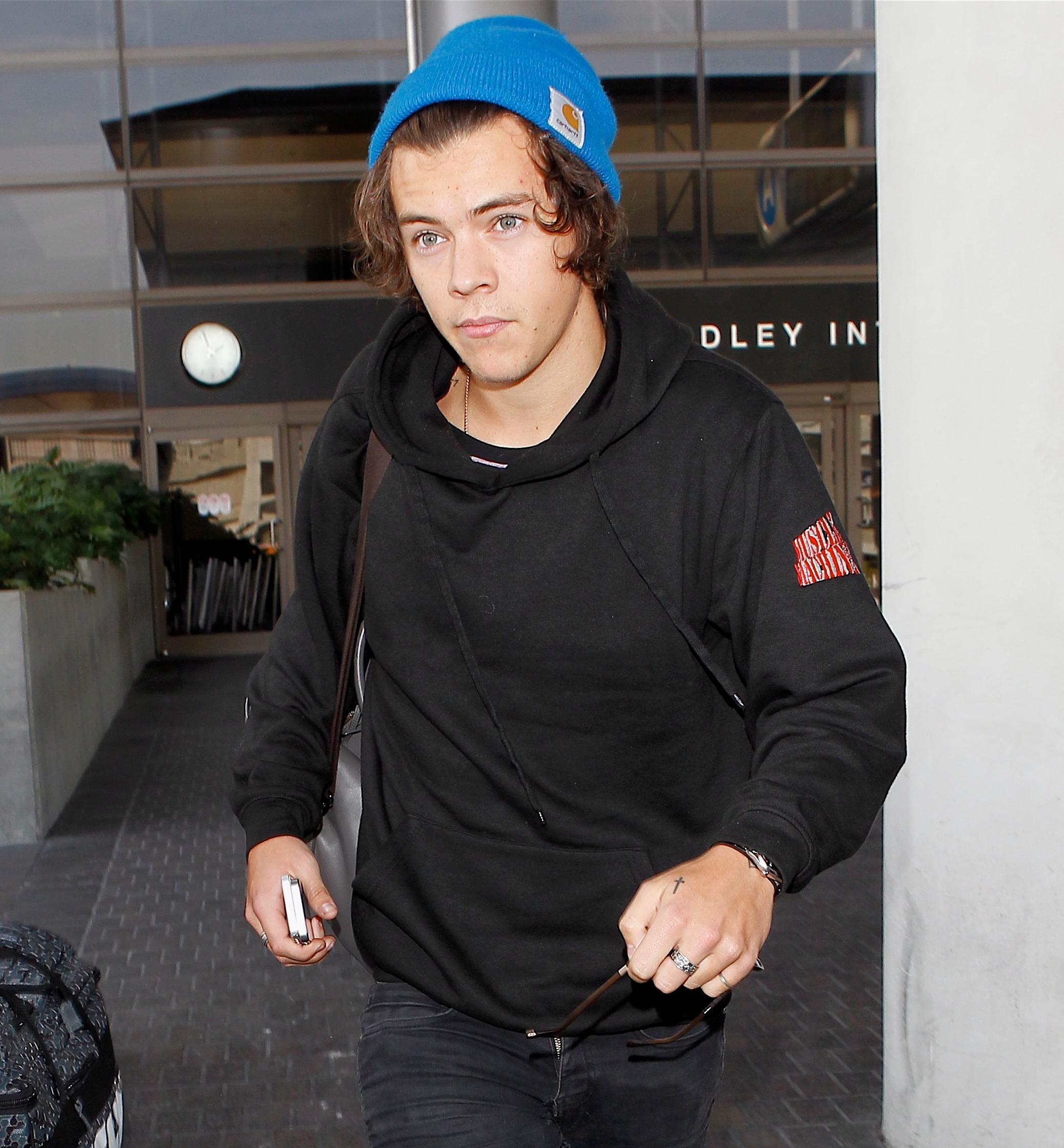 Harry Styles was seen arriving on a flight at Lax