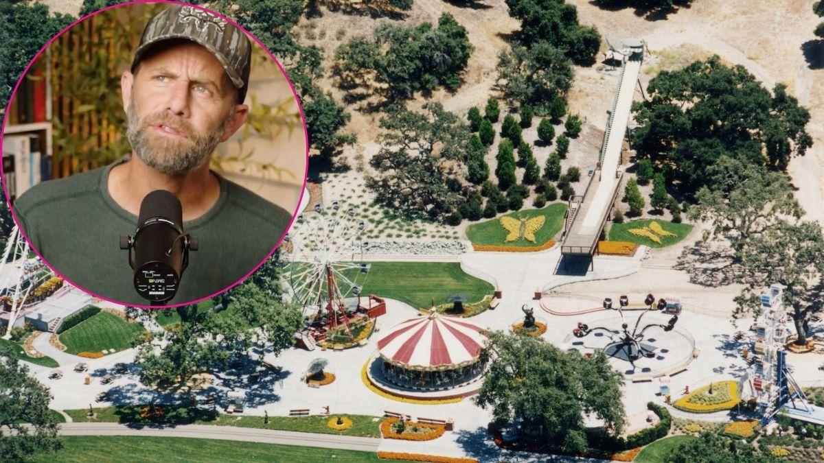 composite photo of neverland ranch and kirk cameron