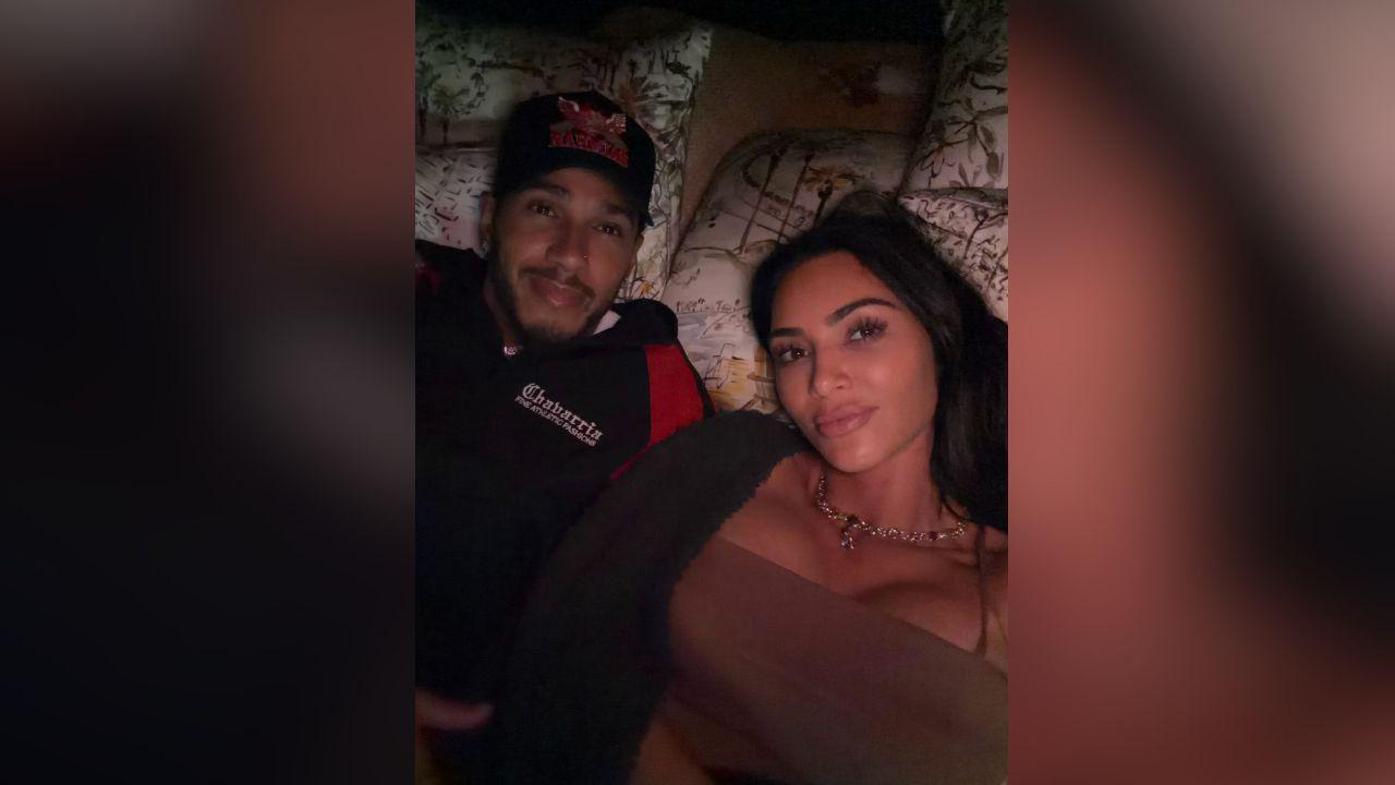 image of Kim Kardashian is dating Lewis Hamilton.