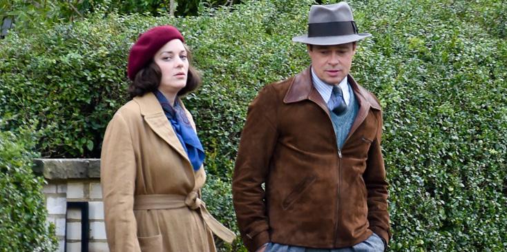 Brad Pitt &amp; Marion Cotillard film scenes on hampstead heath in london for a new world war 2 film.