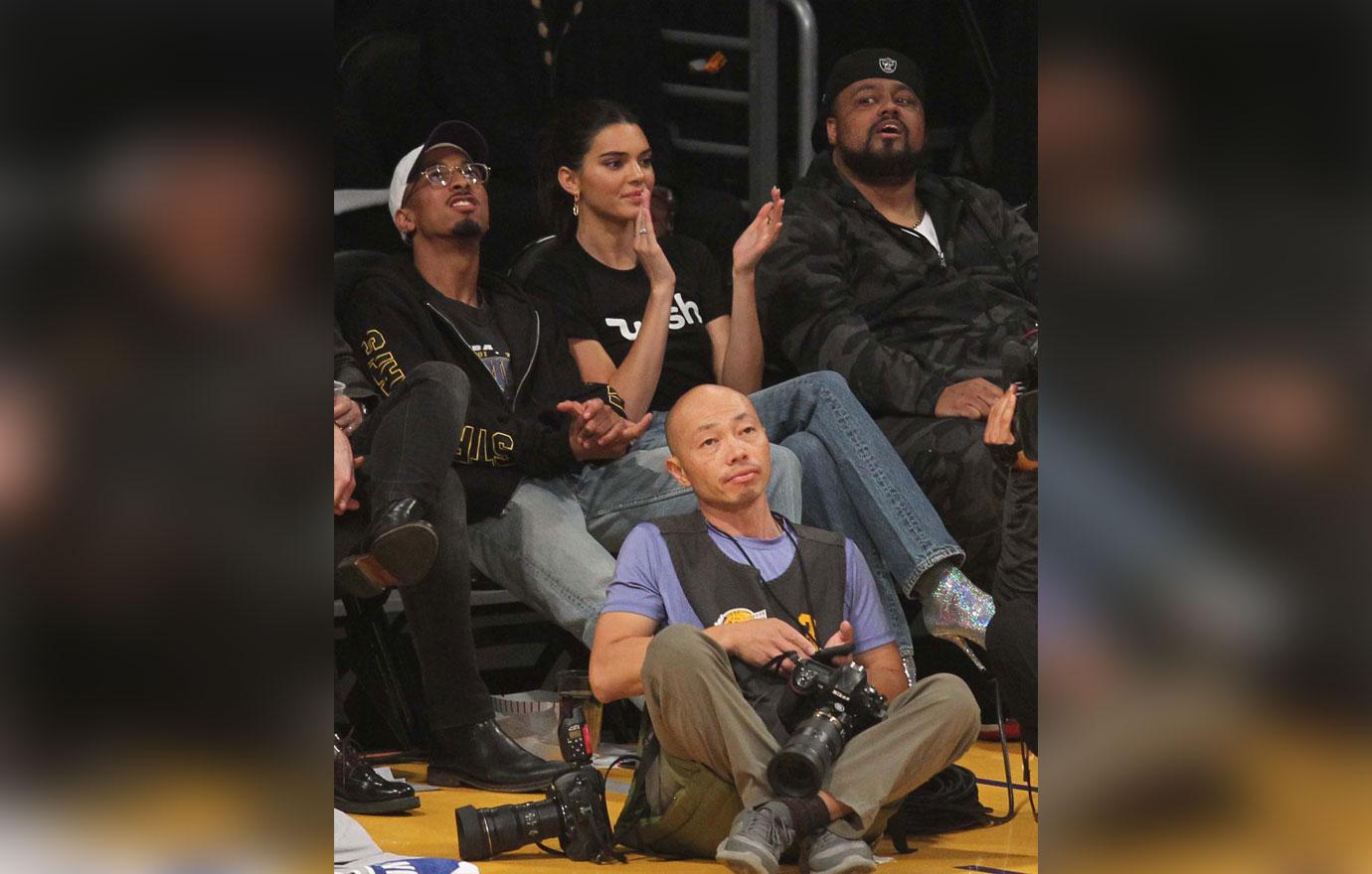 Kendall Jenner watches the Los Angeles Lakers play the Houston Rockets at the Staples in Los Angeles, Ca