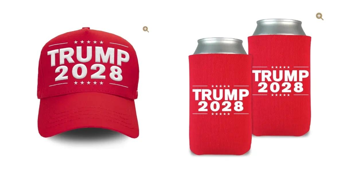 Photo of Donald Trump's personal website is already selling Trump 2028 merchandise.