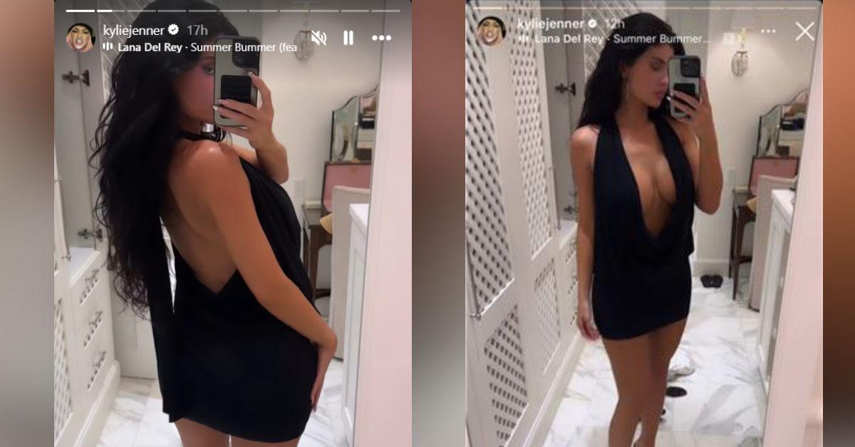 image of The reality star showcased several stylish looks throughout the trip, including a plunging black halter minidress and a white cutout swimsuit.
