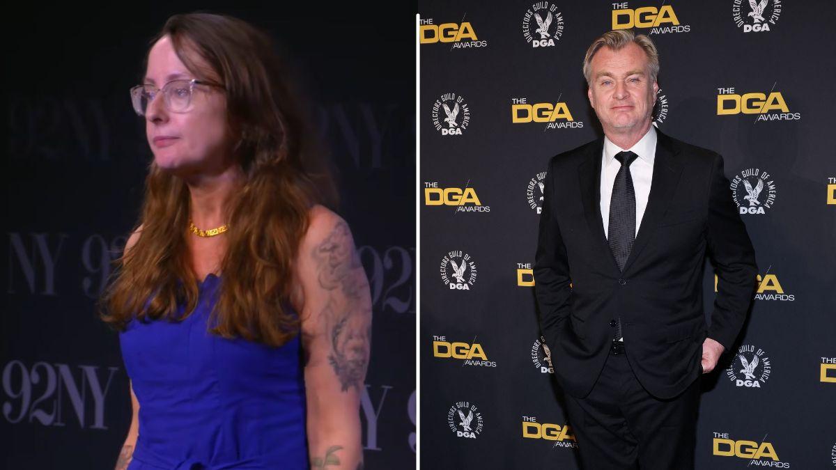 Split Photo of Emily Wilson and Christopher Nolan