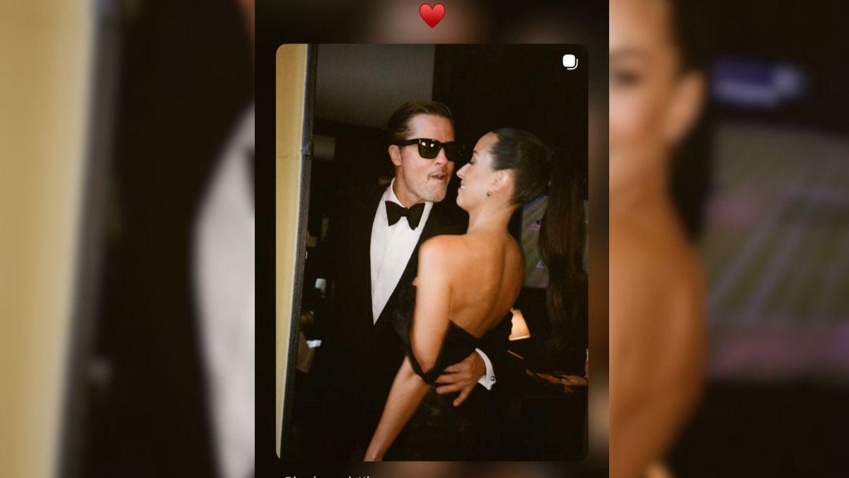 Image of Brad Pitt and Ines de Ramon looked loved-up as they posed for the camera before attending Taylor Swift and Travis Kelce's wedding.