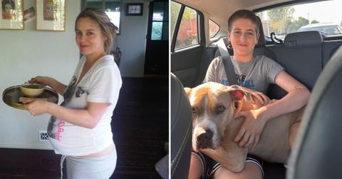 A throwback photo of Alicia Silverstone pregnant and an image of her son, Bear, with a dog.