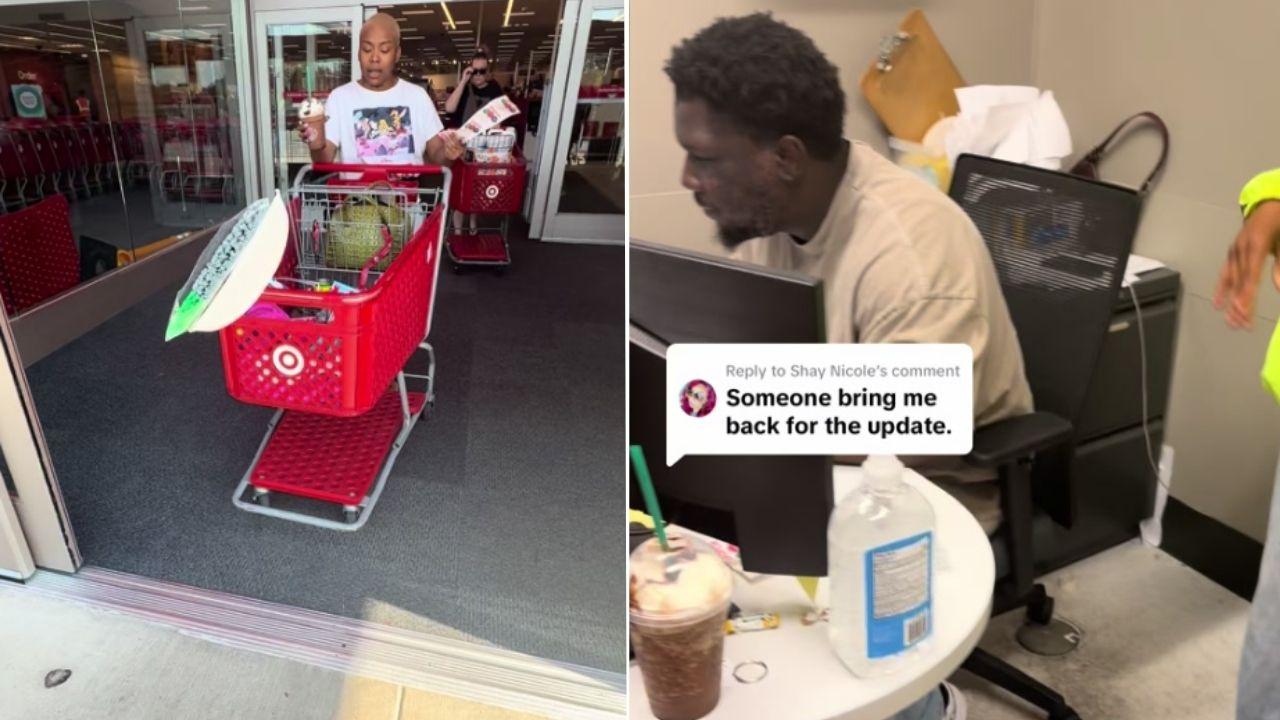 Split photo of woman and Target employee