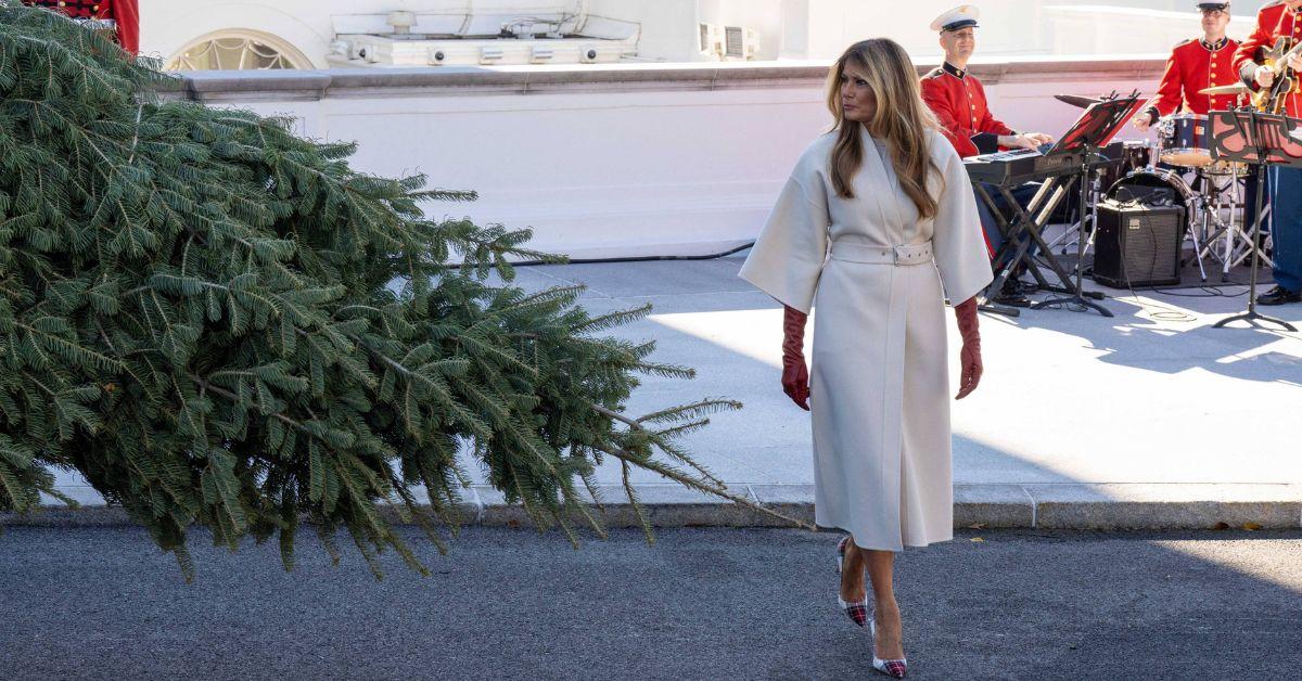 image of The first lady posed for photos and quickly returned indoors.