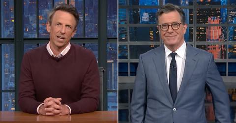 Composite photo of Seth Meyers and Stephen Colbert