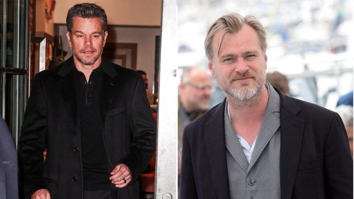 Split Photo of Matt Damon and Christopher Nolan