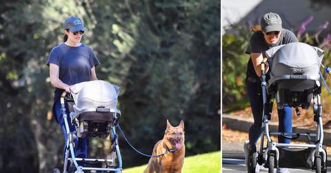 mandy moore strolls son gus walking dog la photos