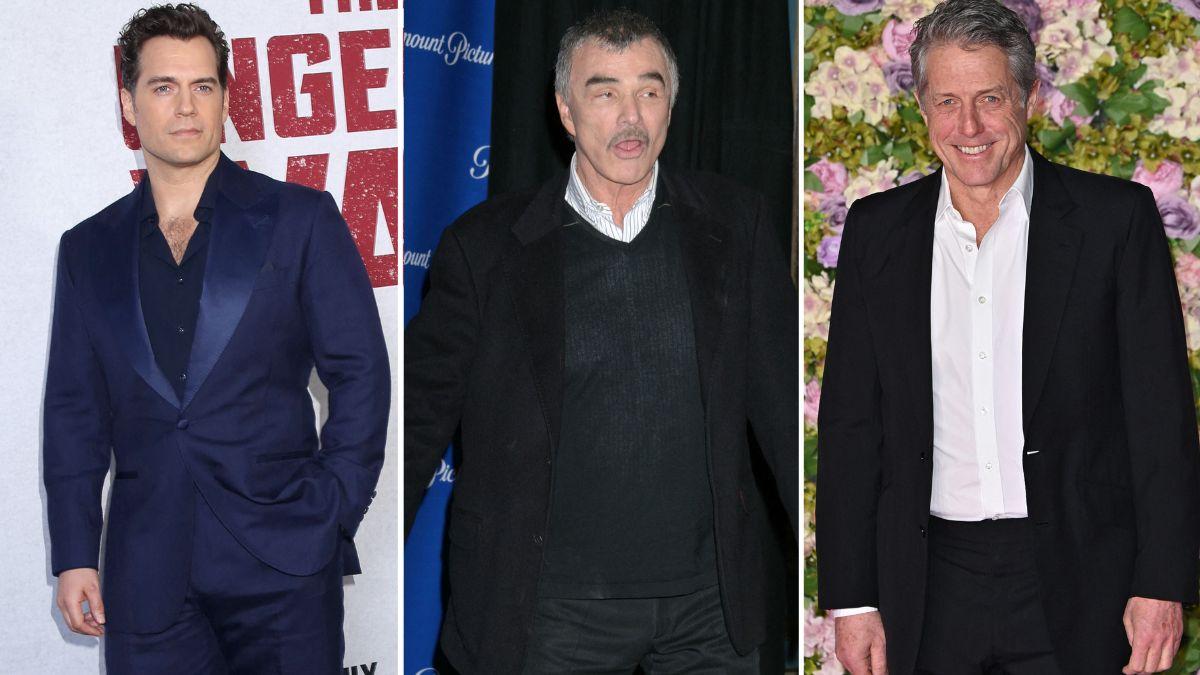 Split photo of Henry Cavill, Burt Reynolds and Hugh Grant.