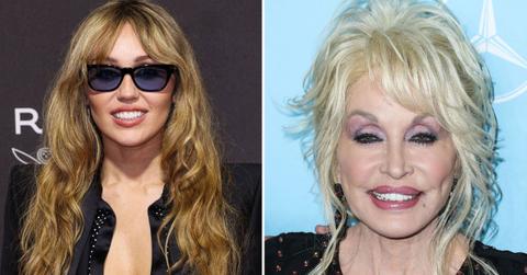 Split photo of Miley Cyrus and Dolly Parton