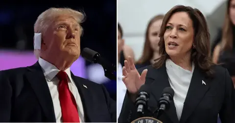 Composite photo of Donald Trump and Kamala Harris