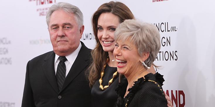 Angelina Jolie walks Brad Pitt&#8217;s parents down the red carpet at the Premiere of In the Land of Blood &amp; Honey in NYC