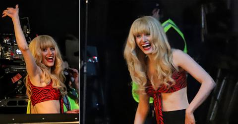 emmy rossum in good spirits on set of angelyne pics