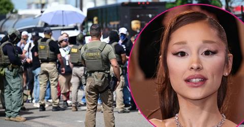 Composite photo of Ariana Grande and police.