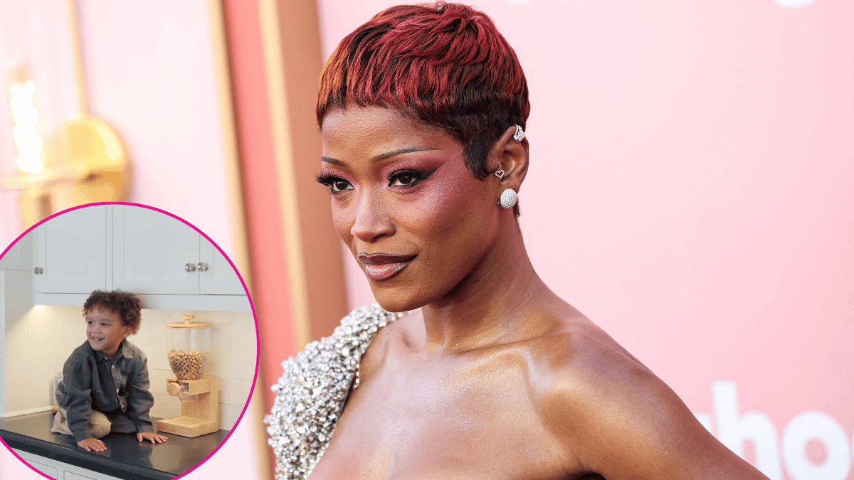Photo of Keke Palmer with inset of son Leodis