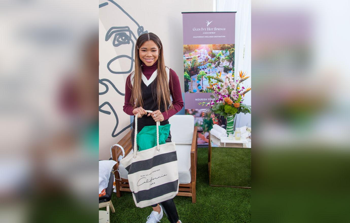 Storm Reid of Euphoria being gifted by Glen Ivy Hot Springs at the GBK 2020 Golden Globes Lounge