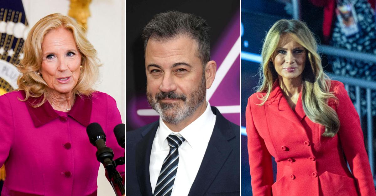 Photo of Jill Biden; picture of Jimmy Kimmel; image of Melania Trump.