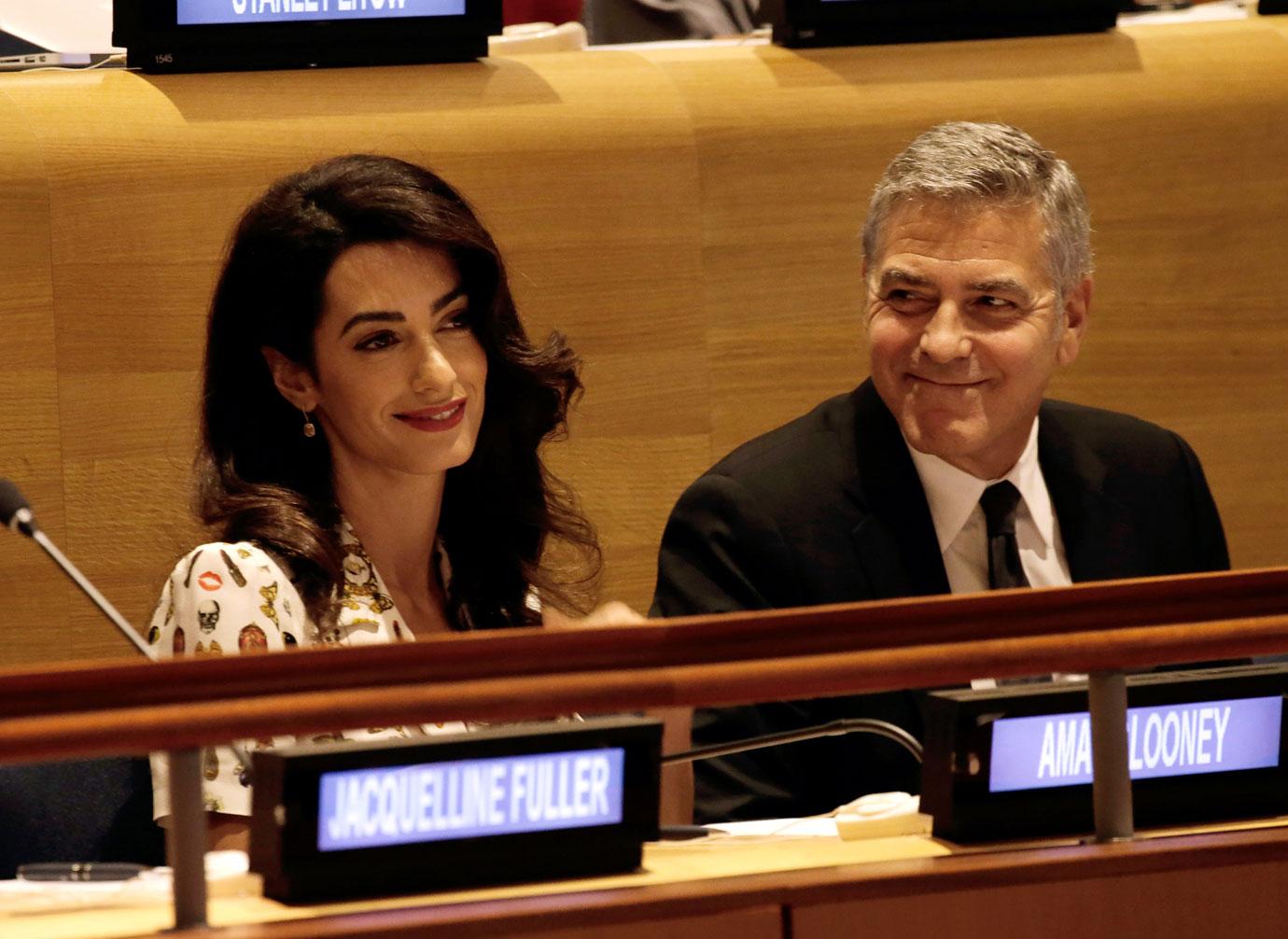 Amal clooney pregnant twins george clooney speaks dad jokes 10