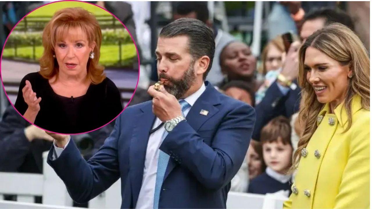 Split photo of Joy Behar & Donald Trump Jr. & Bettina Anderson