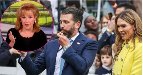 Split photo of Joy Behar & Donald Trump Jr. & Bettina Anderson