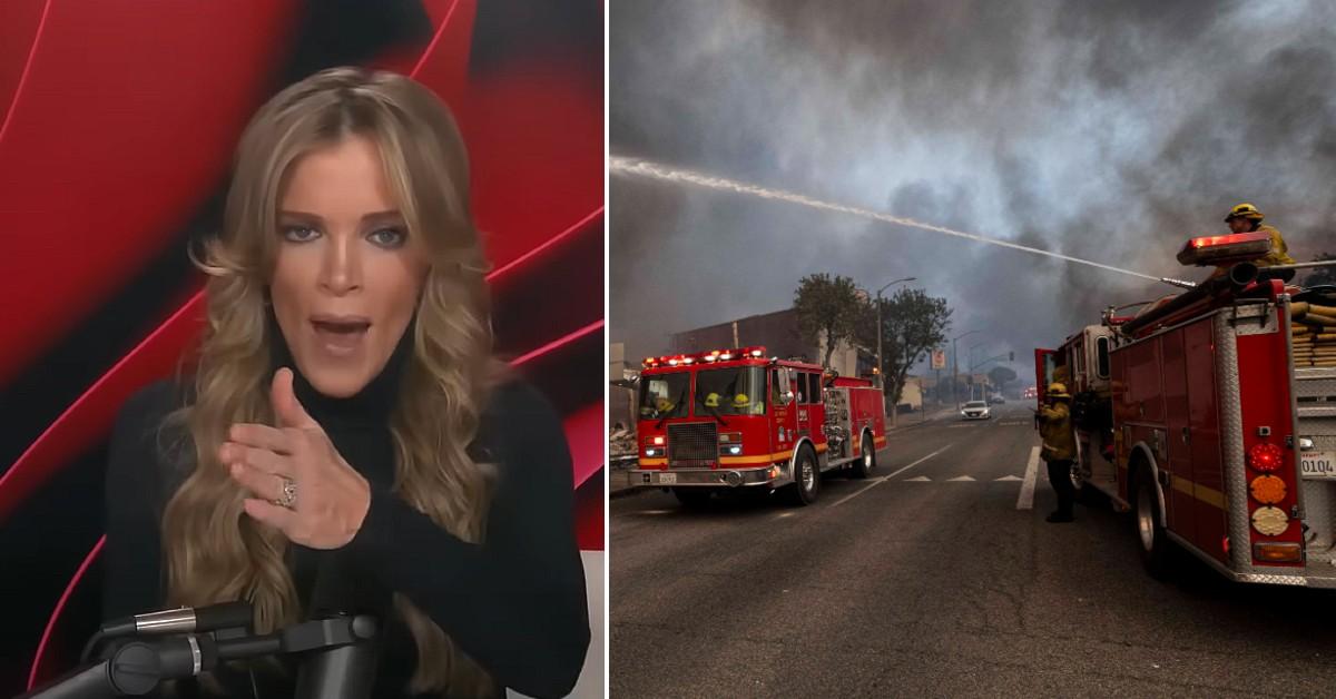 Split photo of Megyn Kelly and L.A. fires.