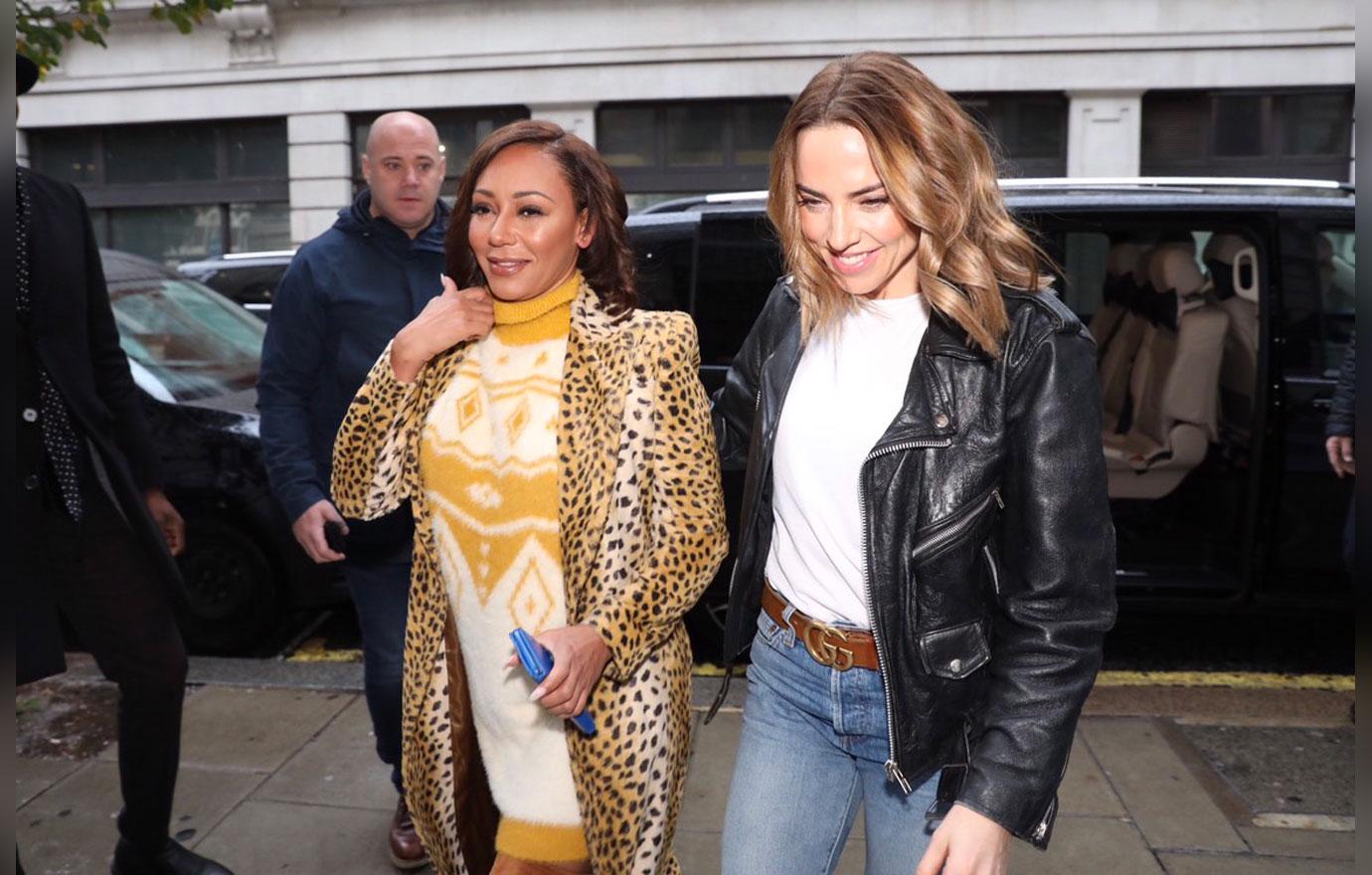 The Spice Girls arrive at BBC radio 2 studios in London to talk about their tour.