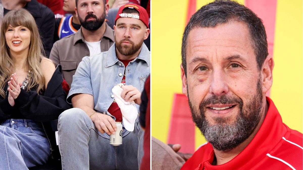 split of Taylor Swift, Travis Kelce & Adam Sandler.