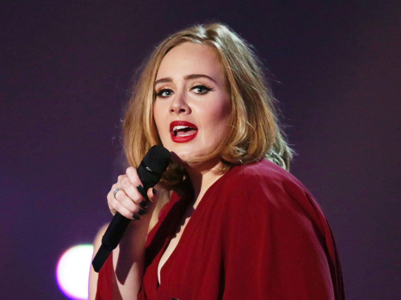 Adele onstage at the Brit Awards 2016 at the 02 Arena in London.