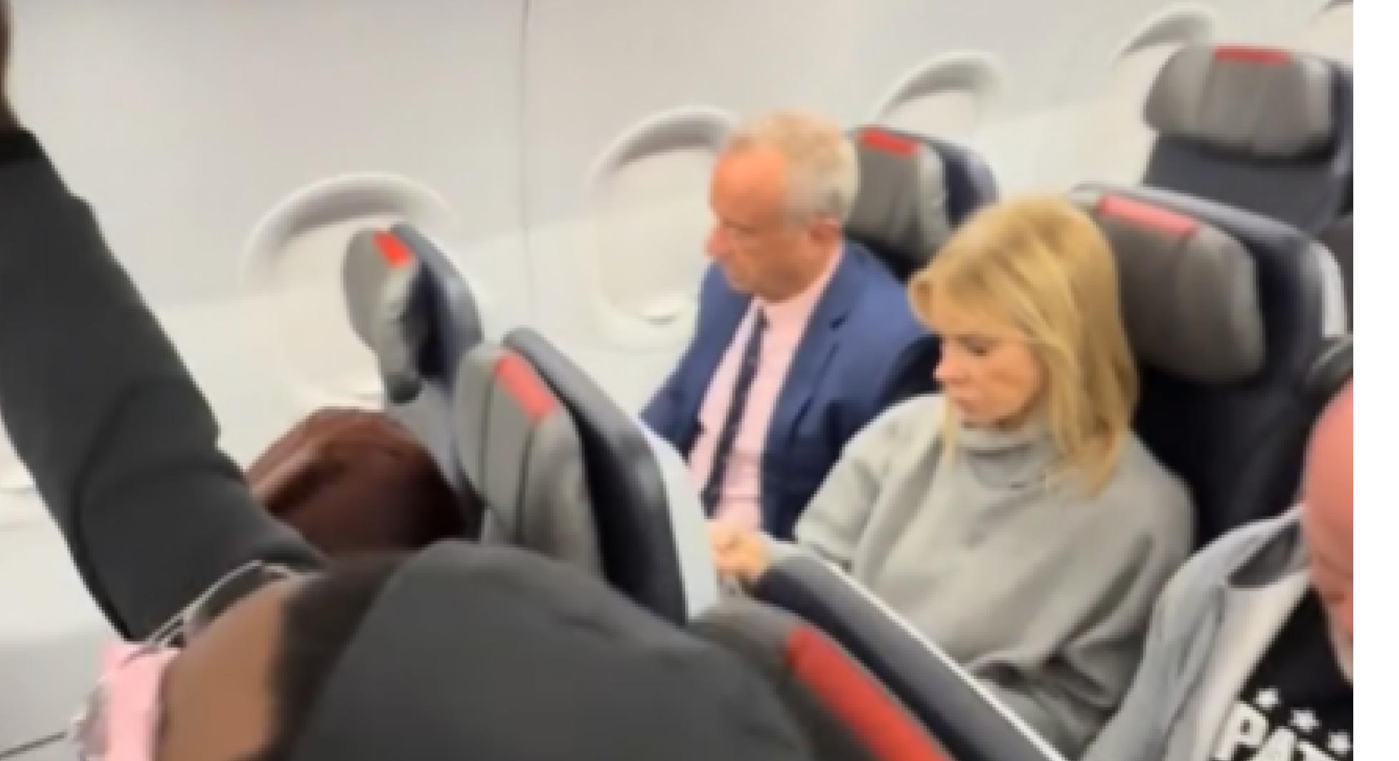 image of RFK Jr. and Cheryl Hines were spotted flying economy on a commercial flight.