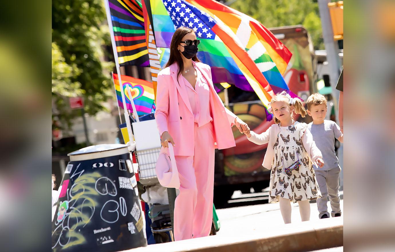 irina shayk pretty in pink in greenwich village