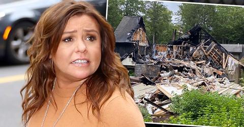 Rachael Ray next to Inset of her fire damaged House