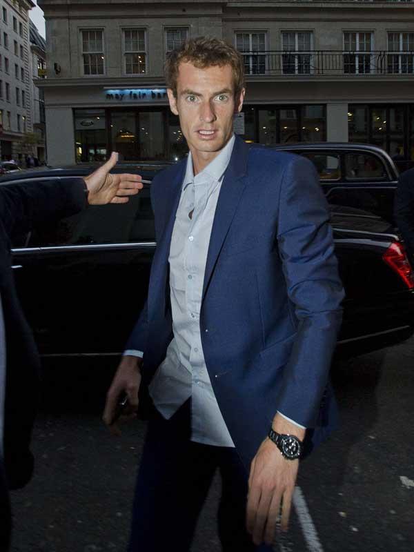 Wimbledon champion Andy Murray arriving at Nobu restaurant in Mayfair with his girlfriend Kim Sears