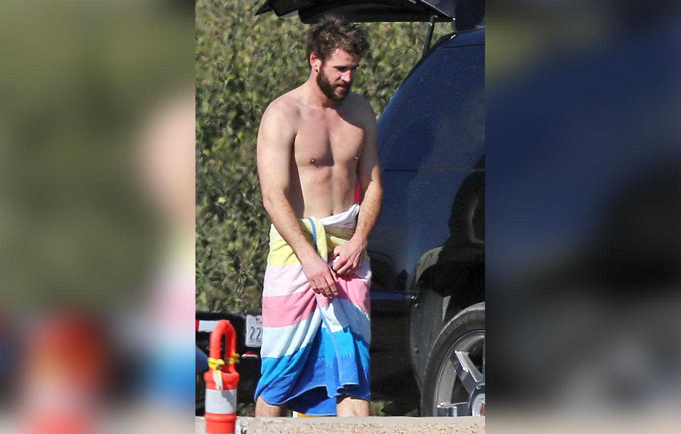 Liam Hemsworth Shirtless Abs Chest Surfing