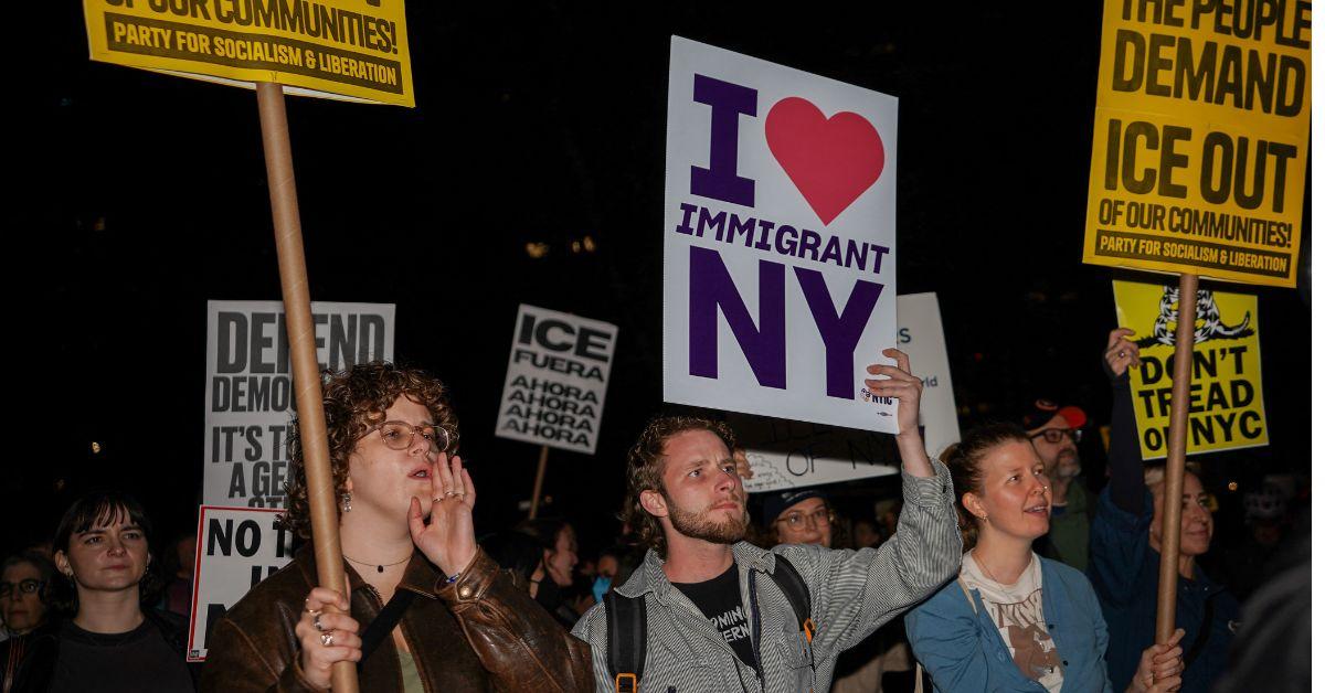 image of New Yorkers protested the ongoing ICE raids on October 22.